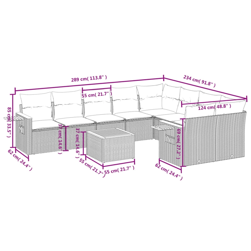 vidaXL 10 Piece Steel Sofa Set in Beige