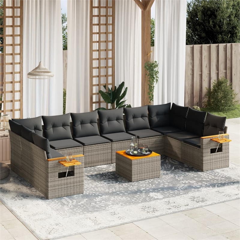 vidaXL 11 Piece Solid Acacia Wood Sofa Set in Gray