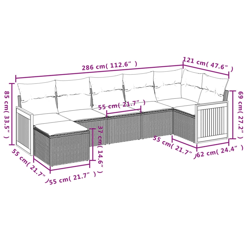 vidaXL 7 Piece Steel Sofa Set in Gray/Beige