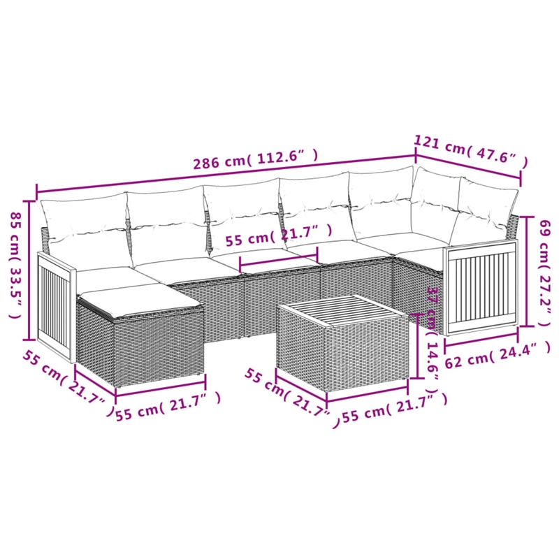 vidaXL 8 Piece Small Sofa Set in White/Cream/Beige