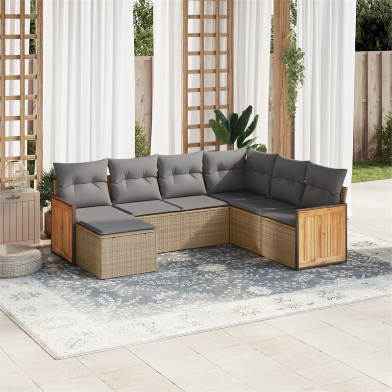 vidaXL 7 Piece Poly Rattan Sofa Set in Gray/Beige