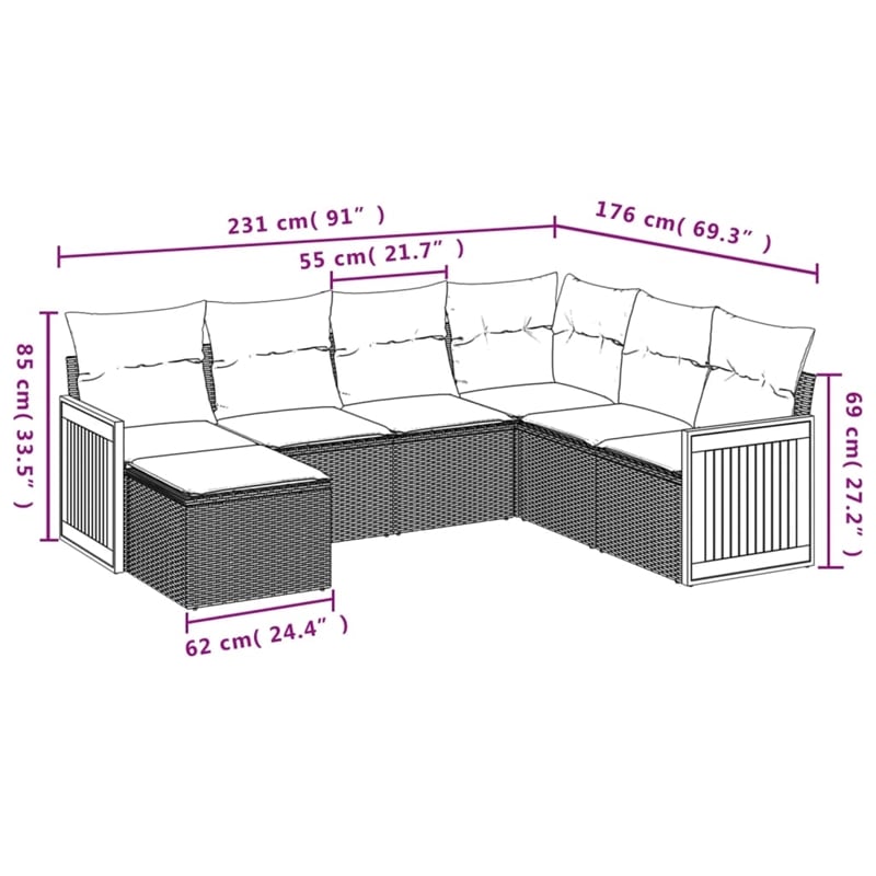 vidaXL 7 Piece Poly Rattan Sofa Set in Gray/Beige