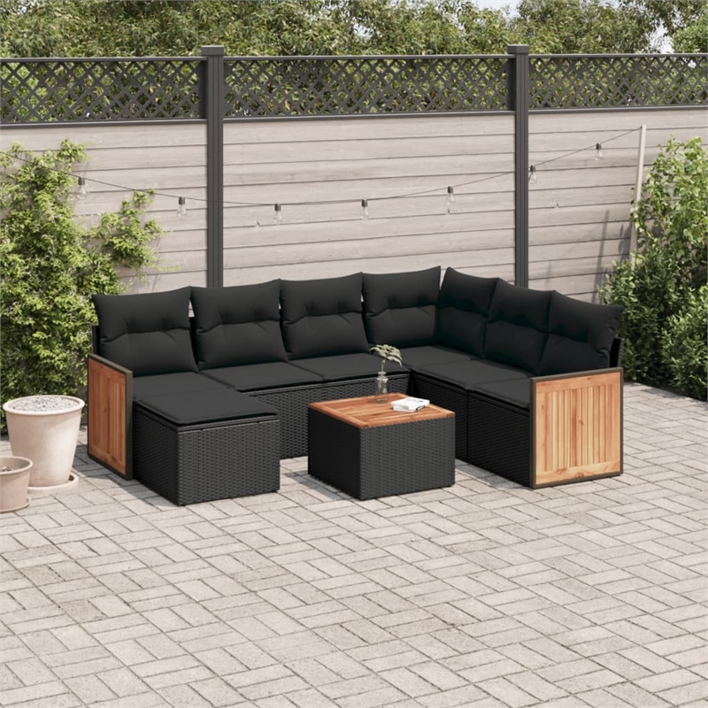 vidaXL Solid Acacia Wood Sofa Set in Black