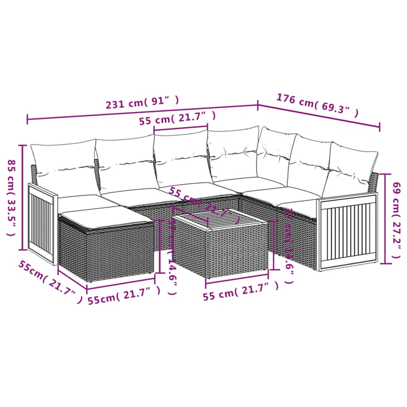 vidaXL Solid Acacia Wood Sofa Set in Black