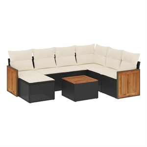 vidaXL 8 Piece Solid Acacia Wood Sofa Set in Black/White/Cream