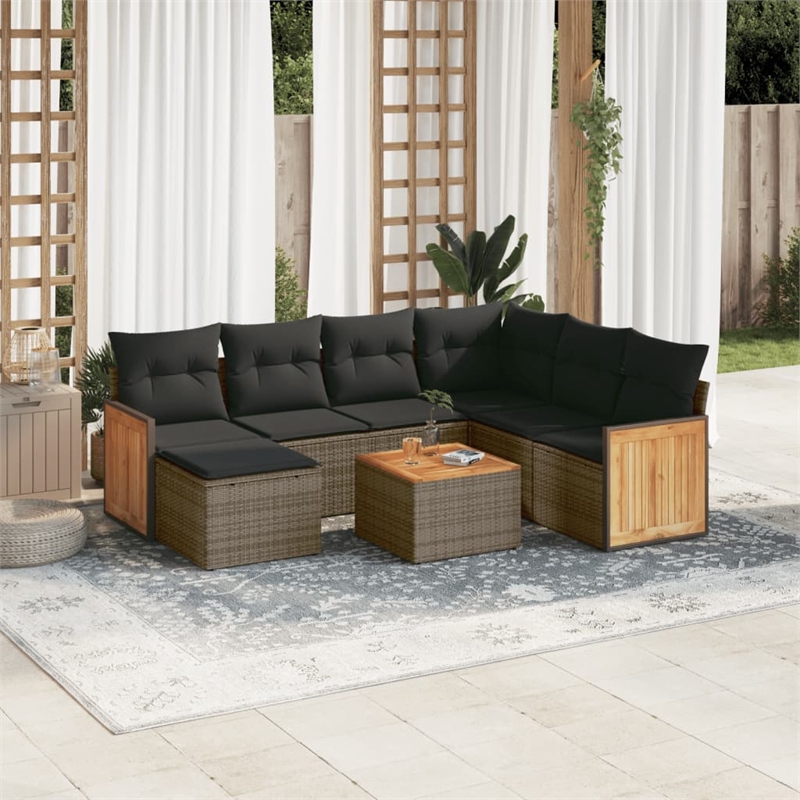 vidaXL 8 Piece Solid Acacia Wood Sofa Set in Gray
