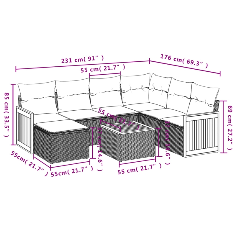 vidaXL 8 Piece Solid Acacia Wood Sofa Set in Gray