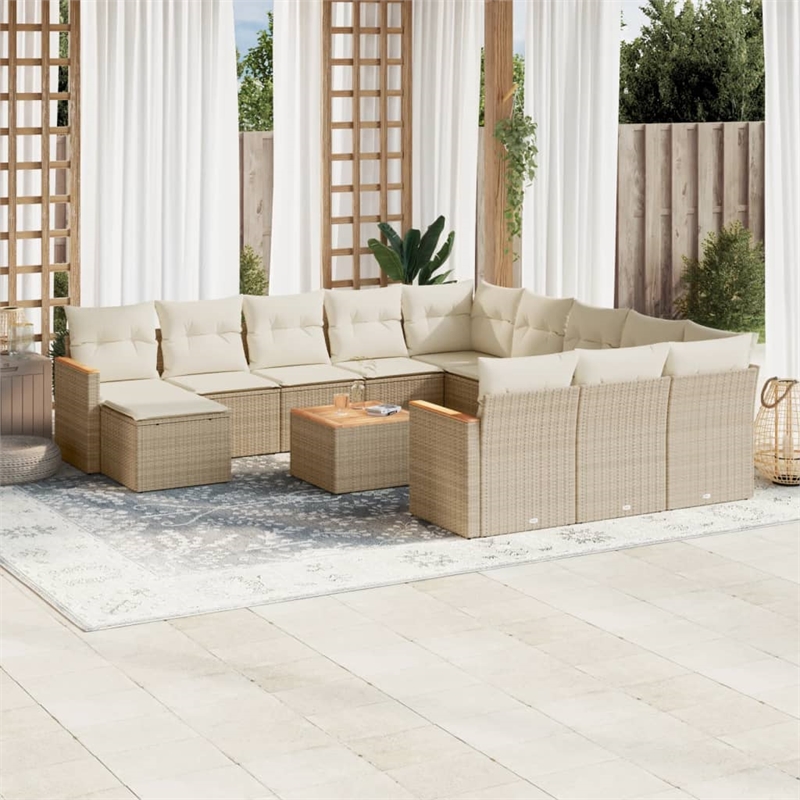 vidaXL 13 Piece Solid Acacia Wood Sofa Set in Beige