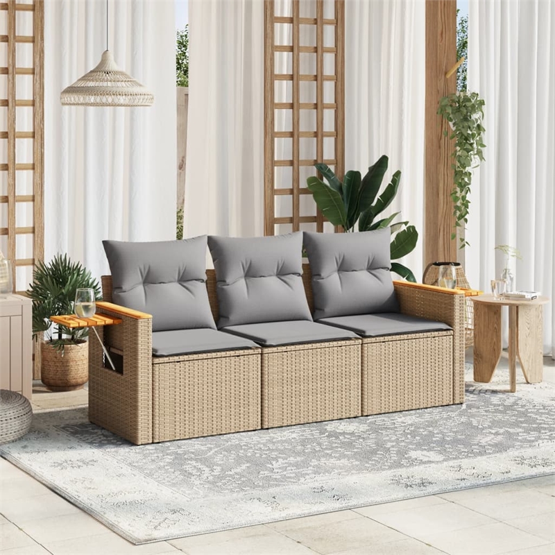 vidaXL 3 Piece Poly Rattan Sofa Set in Beige