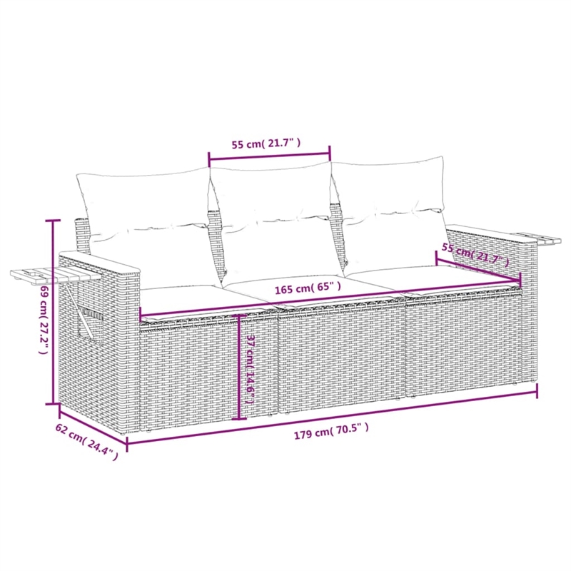 vidaXL 3 Piece Poly Rattan Sofa Set in Beige