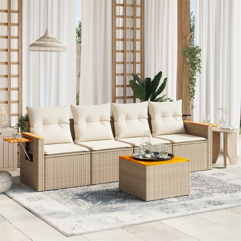 vidaXL 5 Piece Solid Acacia Wood Sofa Set in Beige