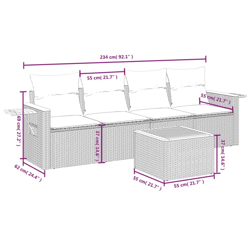 vidaXL 5 Piece Solid Acacia Wood Sofa Set in Beige