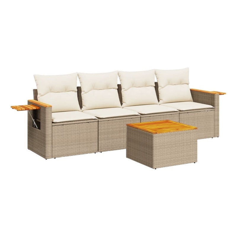 vidaXL 5 Piece Solid Acacia Wood Sofa Set in Beige