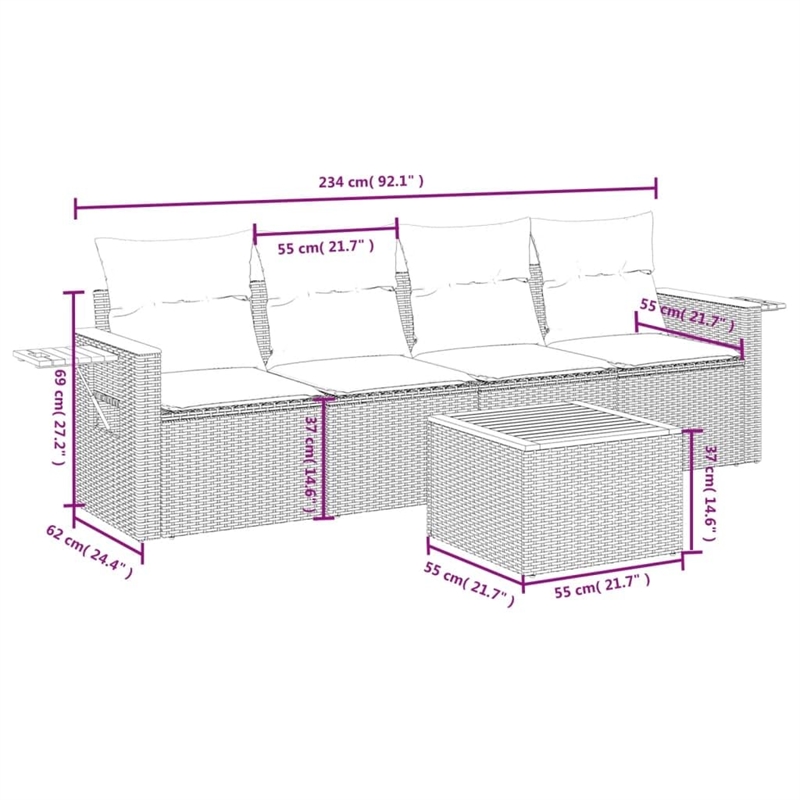 vidaXL 5 Piece Solid Acacia Wood Sofa Set in Gray