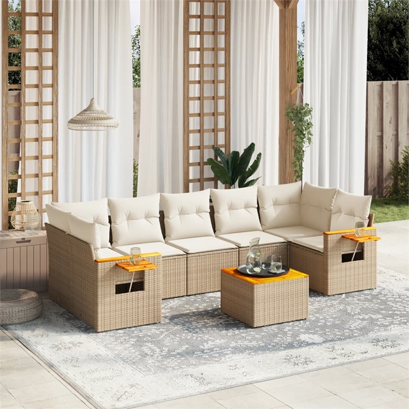 vidaXL 8 Piece Solid Acacia Wood Sofa Set in Cream/Beige