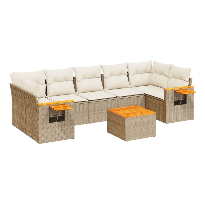 vidaXL 8 Piece Solid Acacia Wood Sofa Set in Cream/Beige