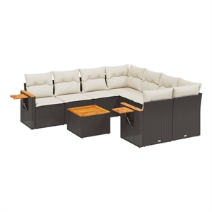 vidaXL 9 Piece Solid Acacia Wood Small Sofa Set in Black/White/Cream