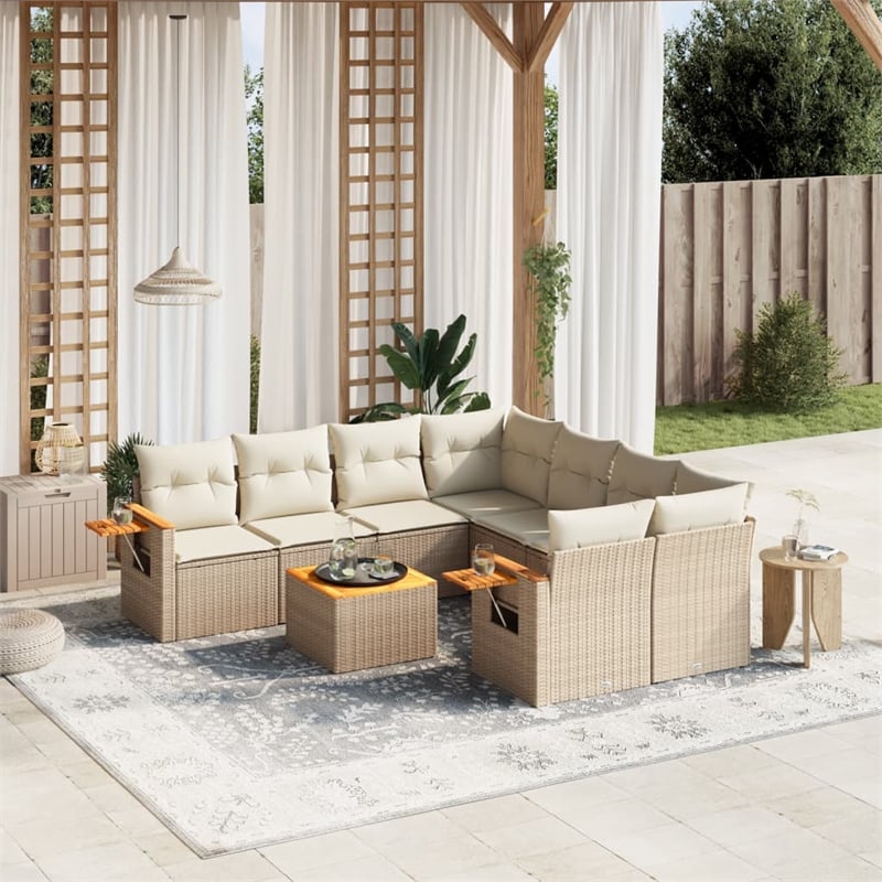 vidaXL 9 Piece Solid Acacia Wood Small Sofa Set in Beige
