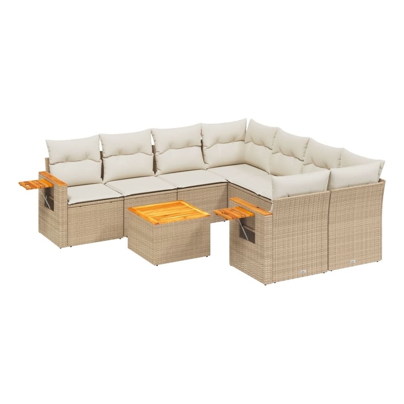 vidaXL 9 Piece Solid Acacia Wood Small Sofa Set in Beige