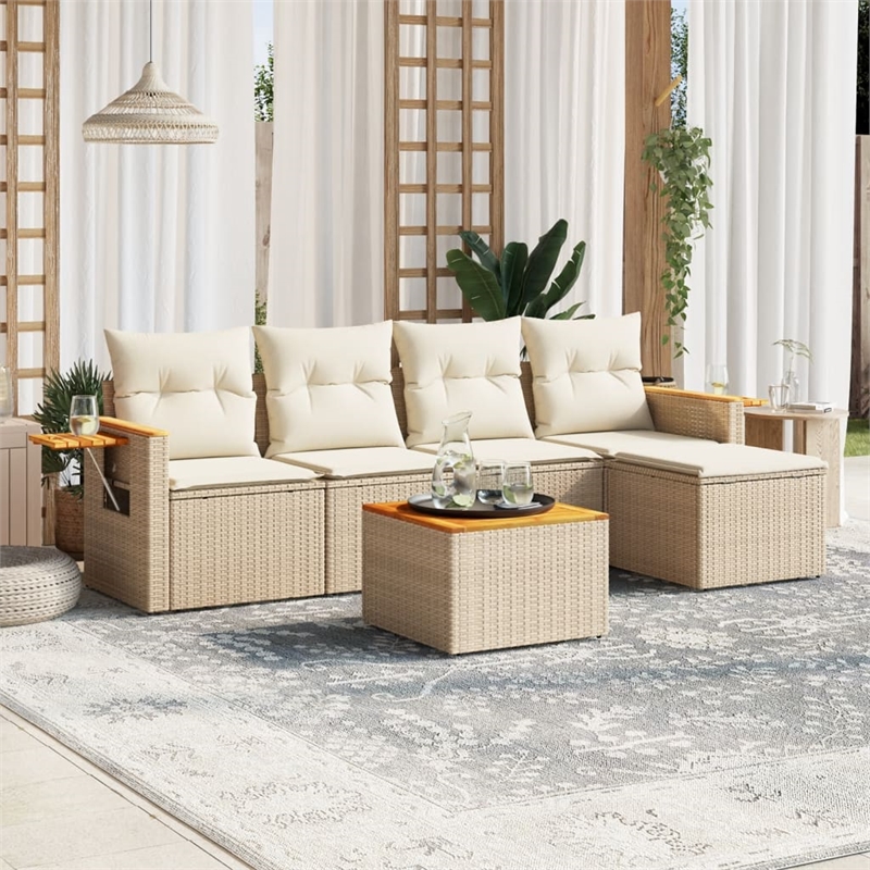 vidaXL 6 Piece Solid Acacia Wood Sofa Set in Beige