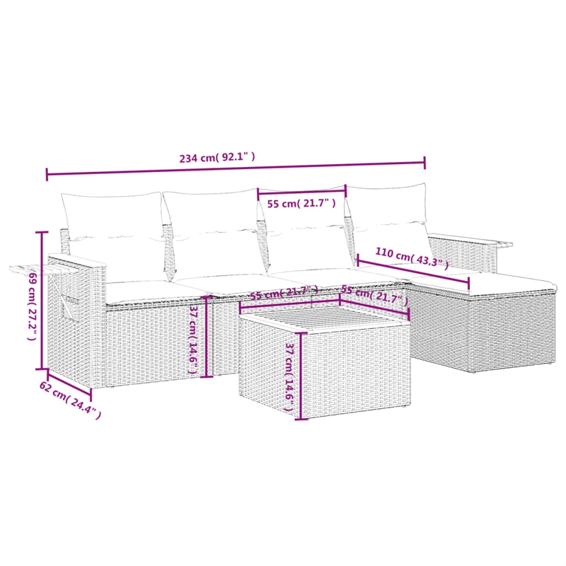 vidaXL 6 Piece Solid Acacia Wood Sofa Set in Beige