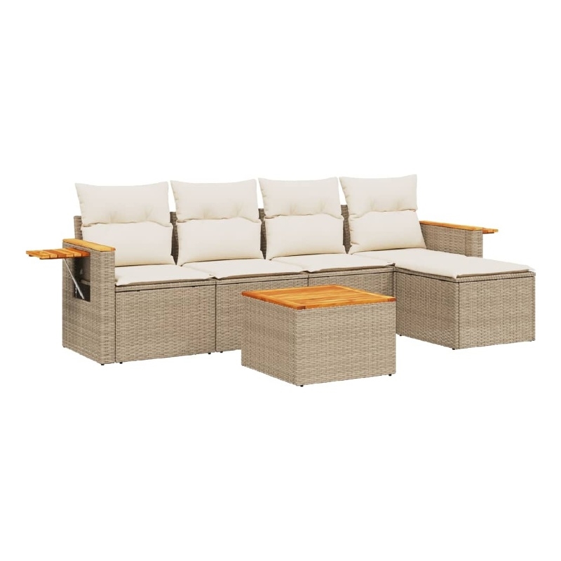 vidaXL 6 Piece Solid Acacia Wood Sofa Set in Beige