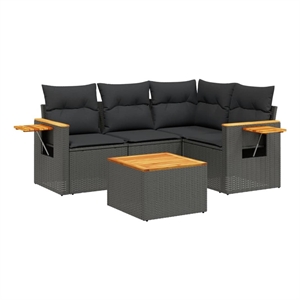 vidaXL 5 Piece Solid Acacia Wood Sofa Set in Black
