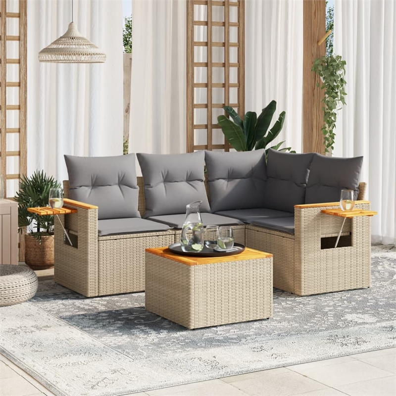 vidaXL 5 Piece Solid Acacia Wood Sofa Set in Beige