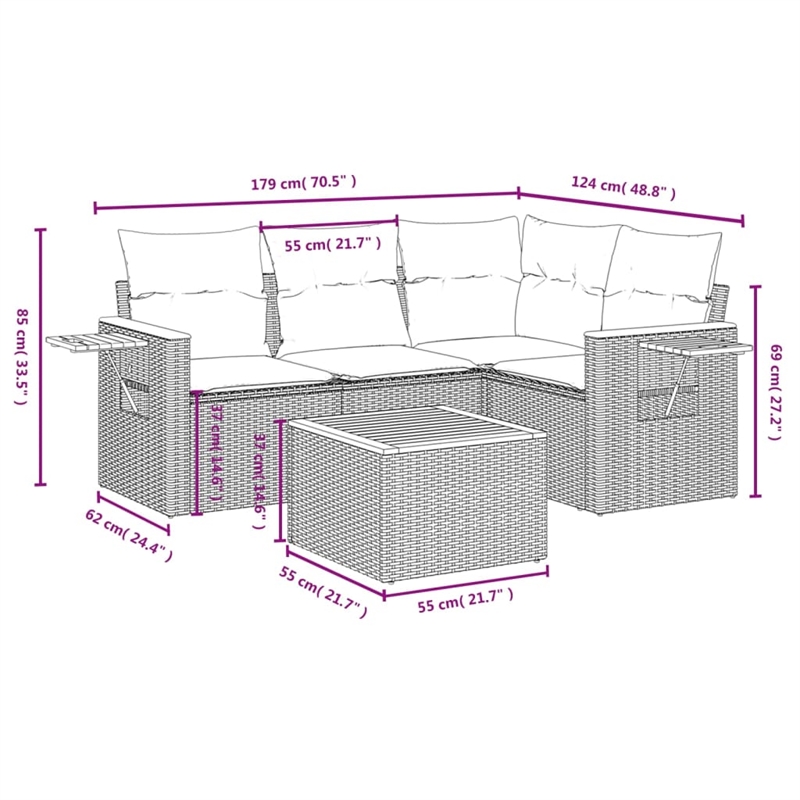 vidaXL 5 Piece Solid Acacia Wood Sofa Set in Beige