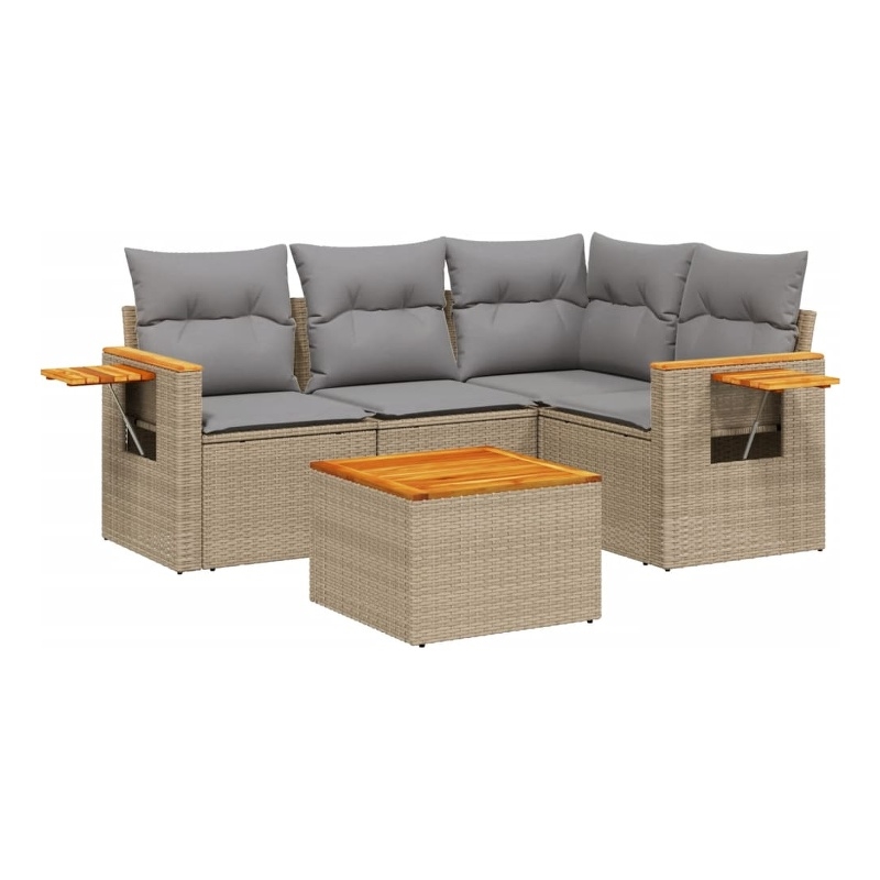 vidaXL 5 Piece Solid Acacia Wood Sofa Set in Beige