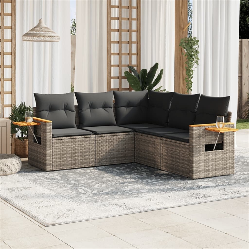 vidaXL 5 Piece Solid Acacia Wood Sofa Set in Gray