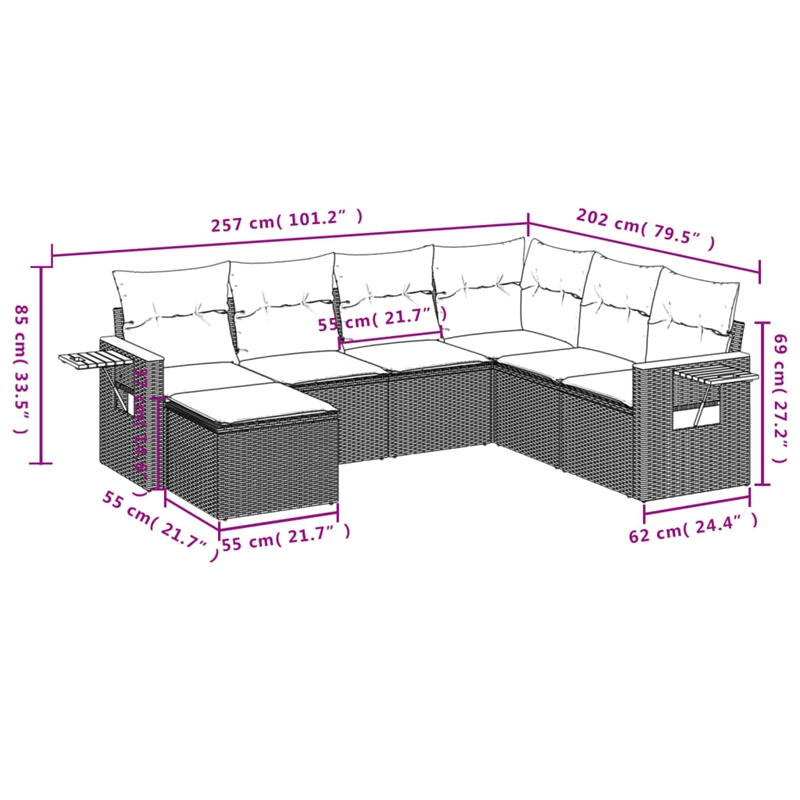vidaXL 7 Piece Solid Acacia Wood Sofa Set in Beige