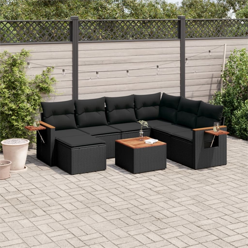 vidaXL 8 Piece Poly Rattan Sofa Set in Black