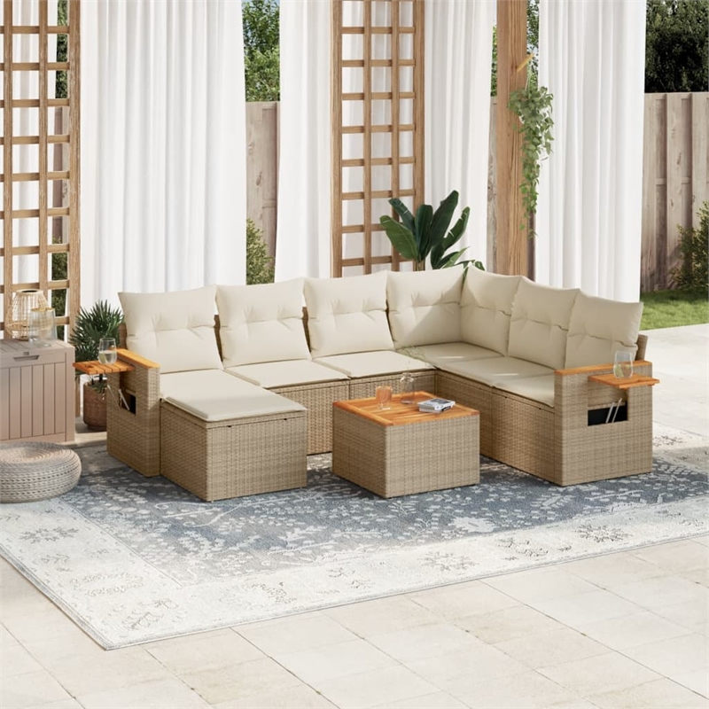 vidaXL 8 Piece Solid Acacia Wood Sofa Set in Beige