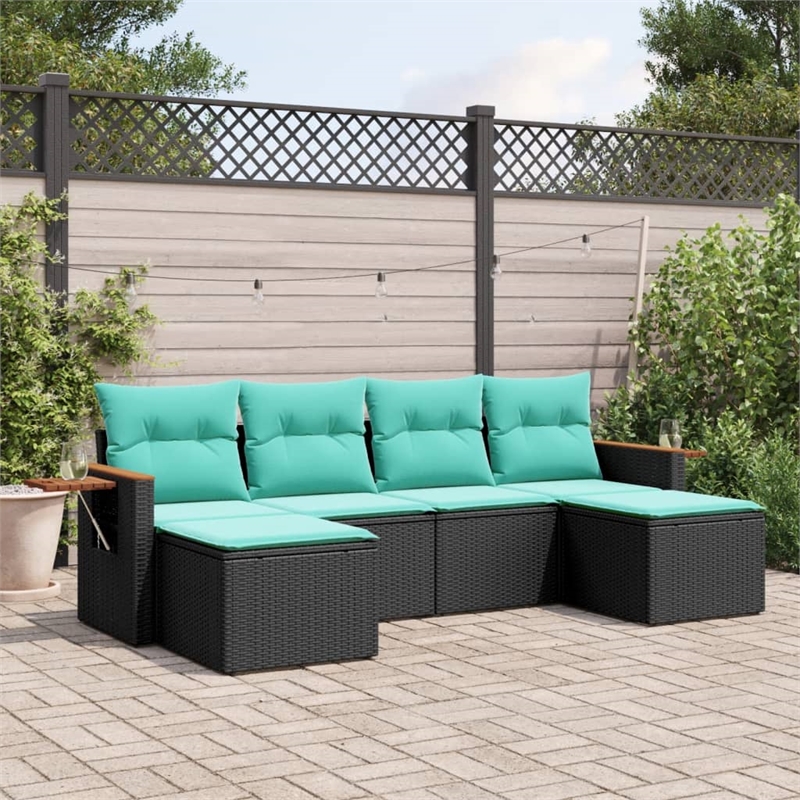 vidaXL 6 Piece Poly Rattan Small Sofa Set in Black/Blue