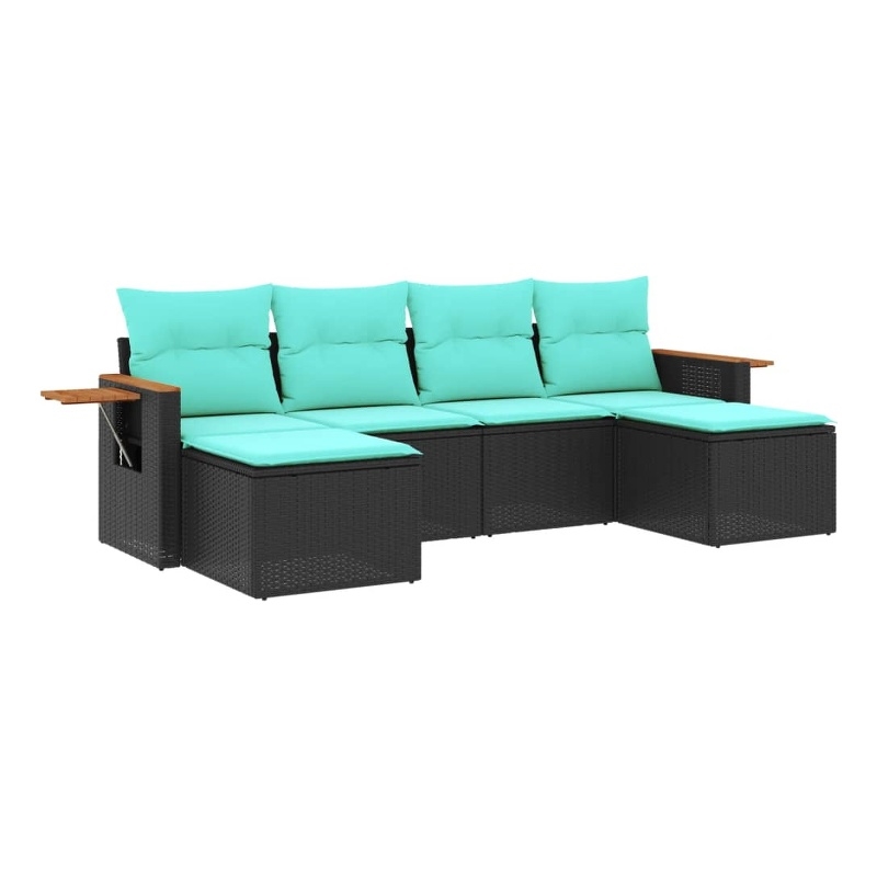 vidaXL 6 Piece Poly Rattan Small Sofa Set in Black/Blue