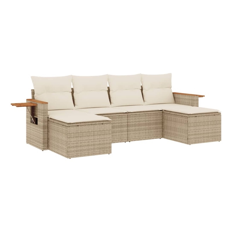 vidaXL 6 Piece Solid Acacia Wood Sofa Set in Beige