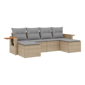 vidaXL 6 Piece Poly Rattan Sofa Set in Gray/Beige