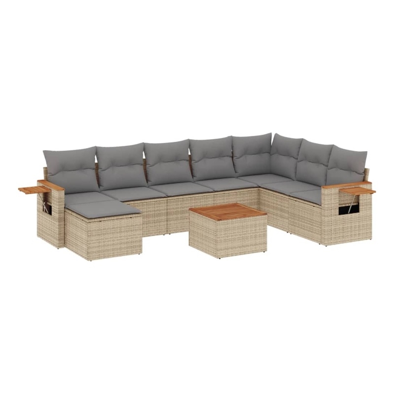 vidaXL 9 Piece Solid Acacia Wood Sofa Set in Gray/Beige