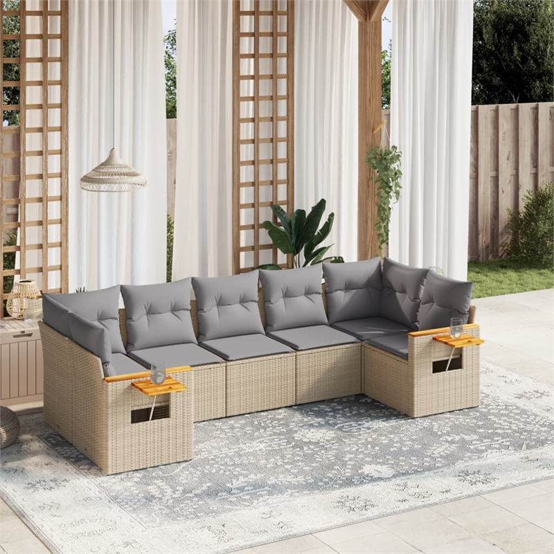 vidaXL 7 Piece Steel Sofa Set in Gray/Beige