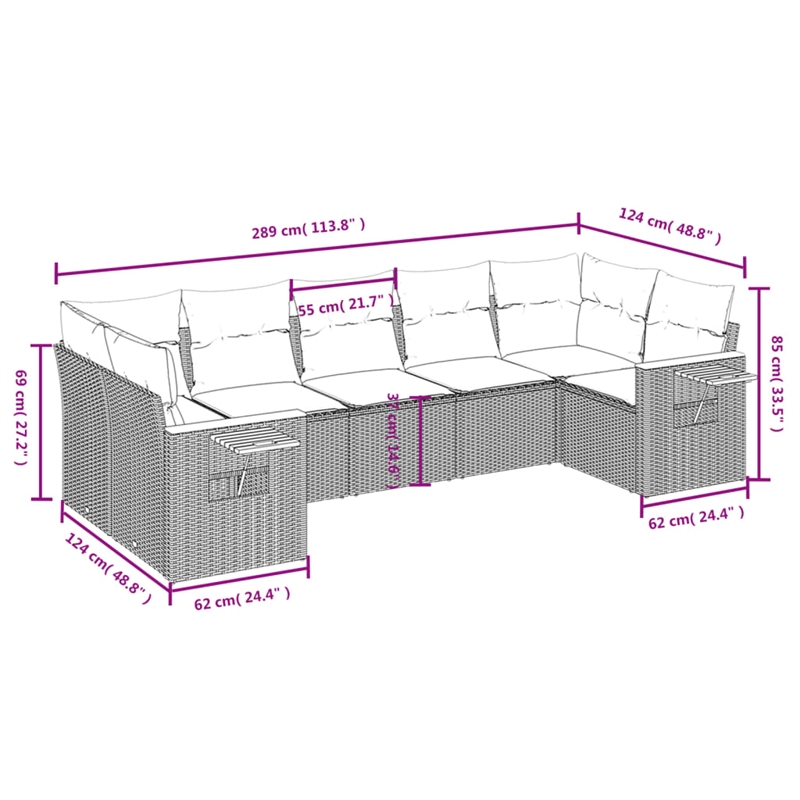vidaXL 7 Piece Steel Sofa Set in Gray/Beige