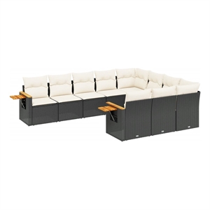 vidaXL 10 Piece Steel Sofa Set in Black/White/Cream