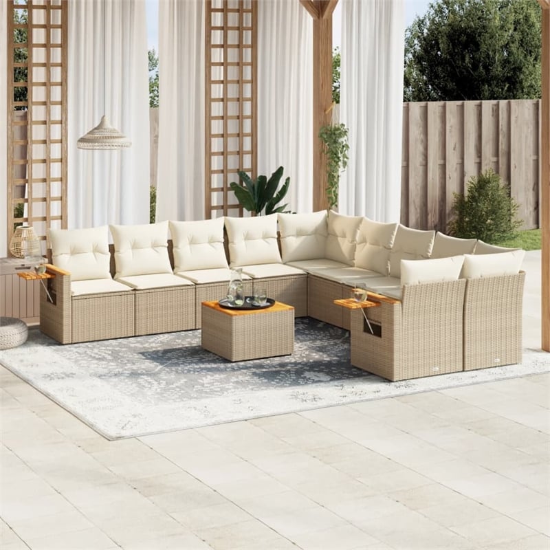 vidaXL 11 Piece Poly Rattan Sofa Set in Beige