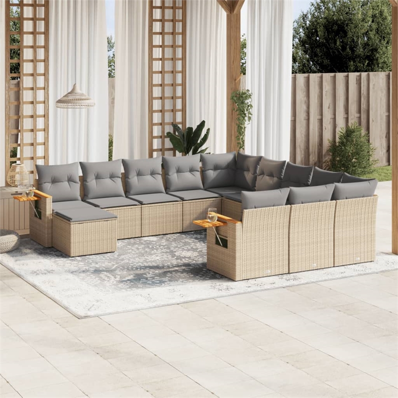 vidaXL 11 Piece Solid Acacia Wood Large Sofa Set in Beige