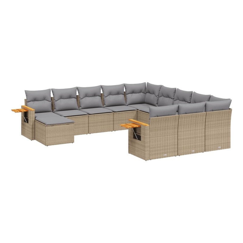 vidaXL 11 Piece Solid Acacia Wood Large Sofa Set in Beige