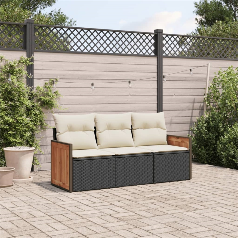 vidaXL 3 Piece Small Patio Sofa Set in Black/White/Cream