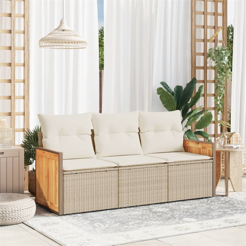 vidaXL 3 Piece Poly Rattan Sofa Set in Beige