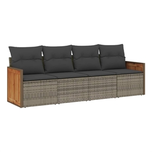 vidaXL 4 Piece Solid Acacia Wood Standard Sofa Set in Gray