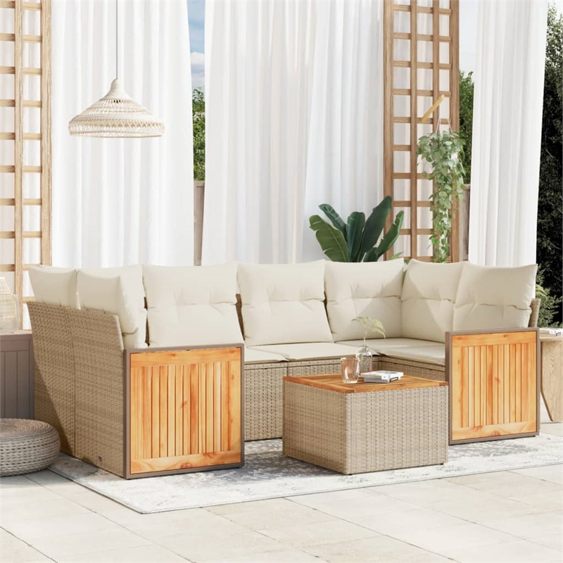 vidaXL 7 Piece Solid Acacia Wood Sofa Set in Beige