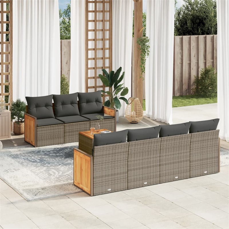 vidaXL 8 Piece Solid Acacia Wood Sofa Set in Gray